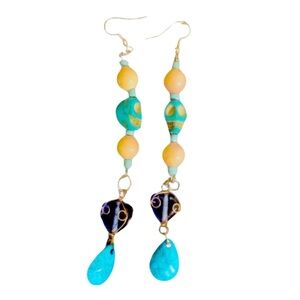 Handmade New S925 Sterling Silver Turquoise Rhodonite Skull Candy Drop Earrings